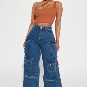 Fashion Nova Denim Cargo Wide Leg Jeans